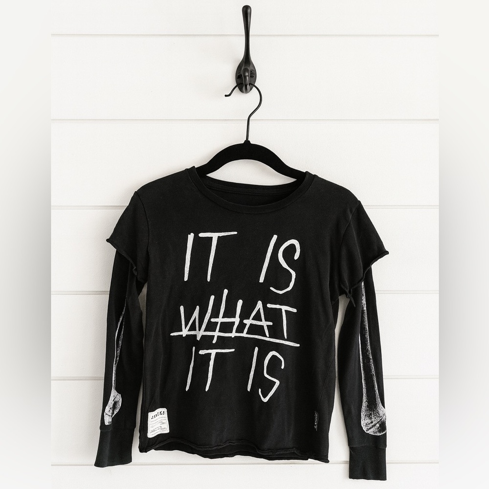 nununu Black Long Sleeve Kids Tee “It is what it is” in size 8-9